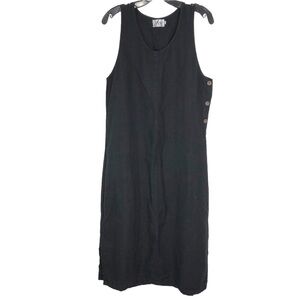 Vintage San Francisco Clothing Company Black Linen Midi Dress Made in USA MEDIUM